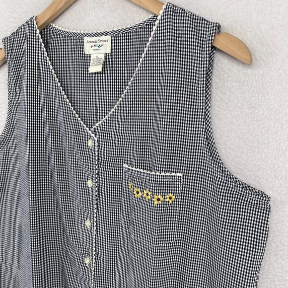 AMANDA STEWART Tank Top XL Intimates Gingham Check Sleep Lounge Cotton Gray VTG - Picture 6 of 12